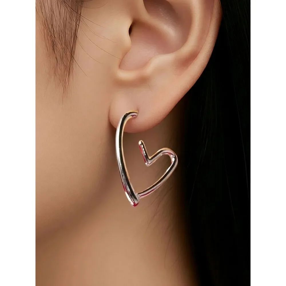 Silver Heart Hoop Earrings Stainless Steel Minimalist Love Romantic Jewelry